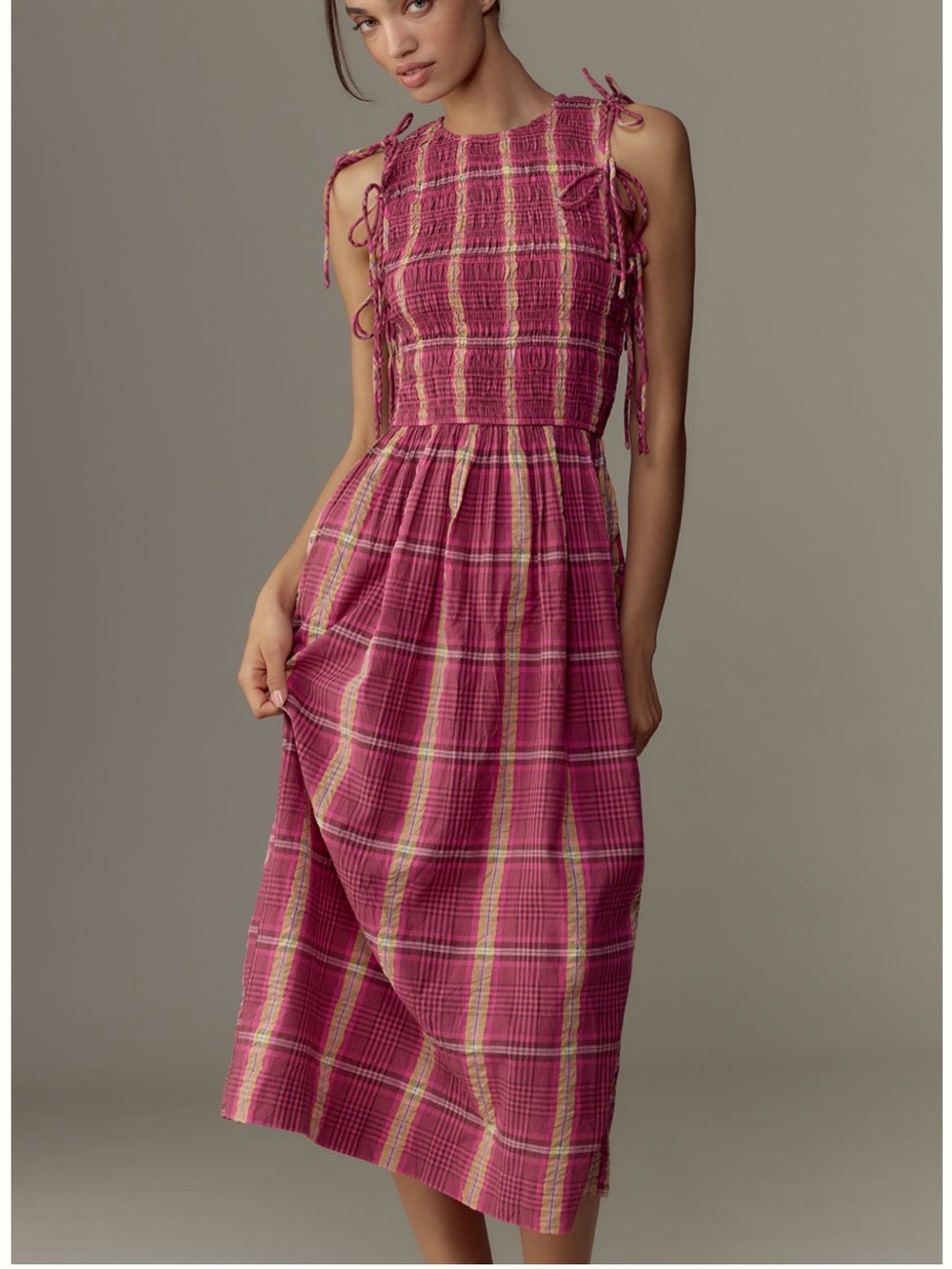 Damson Madder Becca Plaid Smocked Midi Dress - Picture 6 of 9